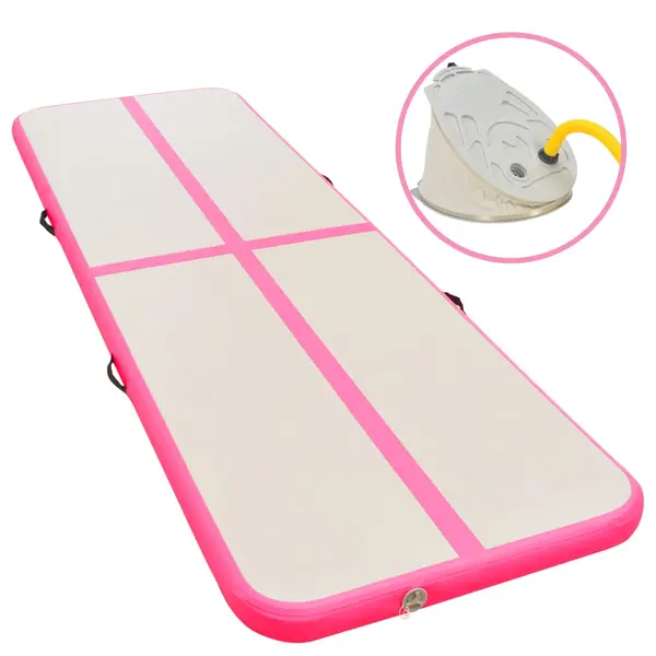 Gossi saltea gimnastica gonflabila cu pompa roz 400x100x10cm pvc