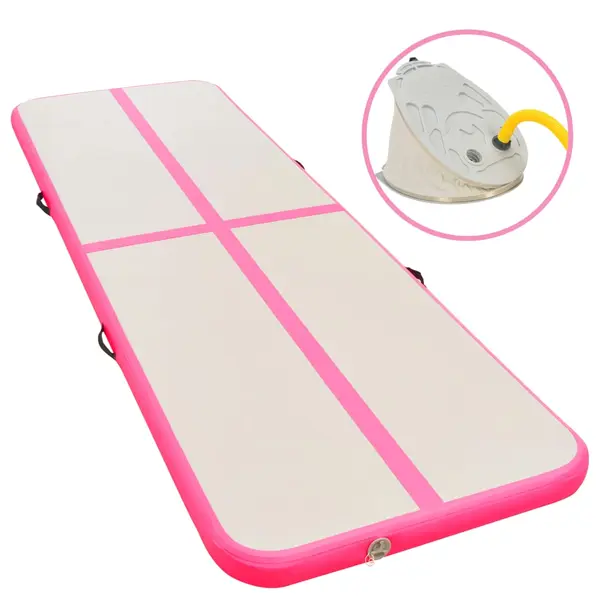 Gossi saltea gimnastica gonflabila cu pompa roz 600x100x10cm pvc
