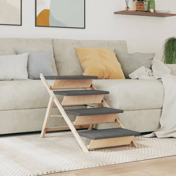 Gossi scara pentru caini, gri, 105x47 cm, lemn masiv de brad