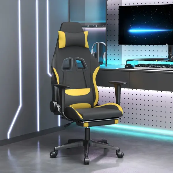Gossi scaun de gaming cu masaj/suport picioare, negru/galben, textil