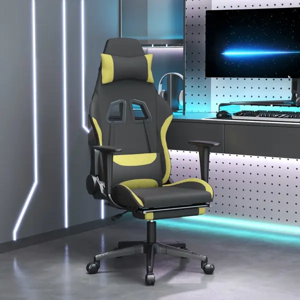 Gossi scaun de gaming cu suport picioare, negru/verde deschis, textil