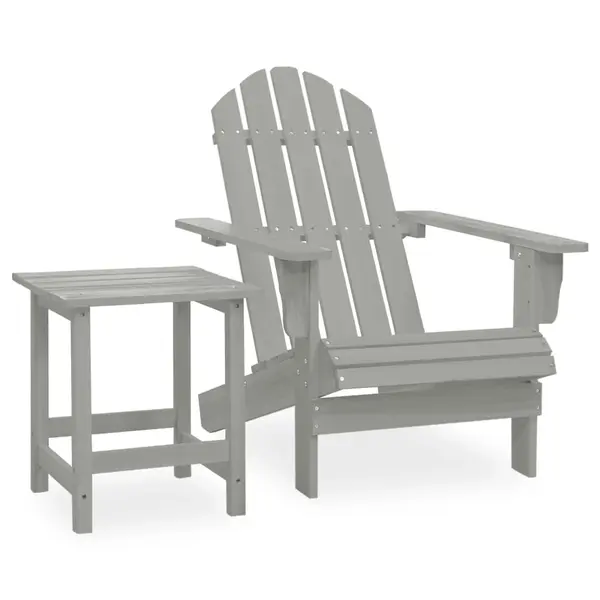Gossi scaun de gradina adirondack cu masa, gri, lemn masiv de brad
