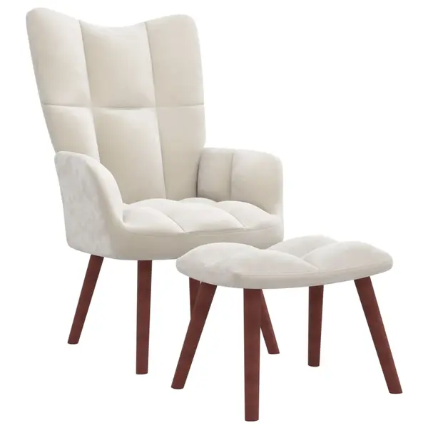 Gossi scaun de relaxare cu taburet, alb crem, catifea