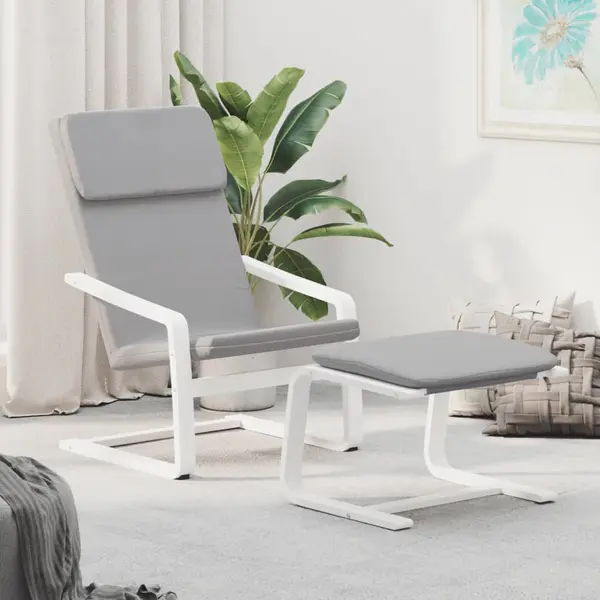 Gossi scaun de relaxare cu taburet, gri deschis, textil