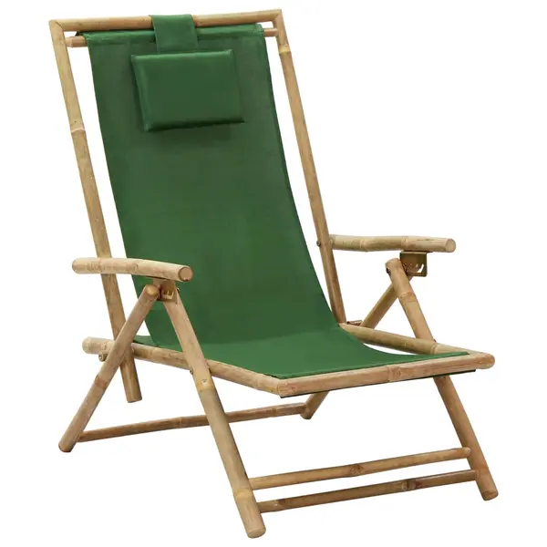 Gossi scaun rabatabil de relaxare, verde, bambus & tesatura