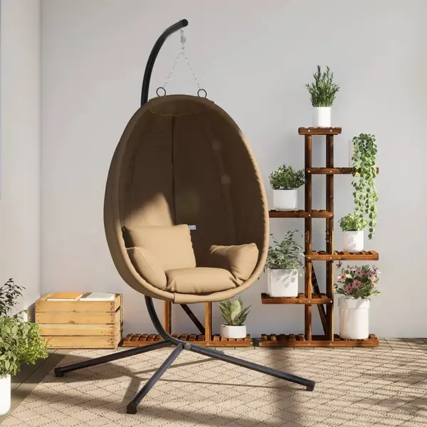 Gossi scaun suspendat tip ou, cu suport, taupe, tesatura si otel