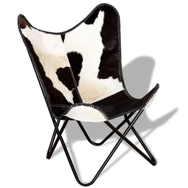 Gossi scaun tip fluture, negru si alb, piele de vaca naturala