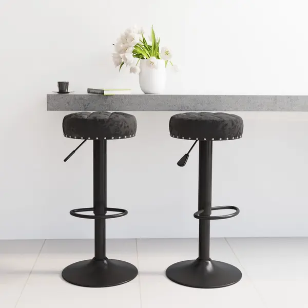Gossi scaune de bar, 2 buc., negru, catifea