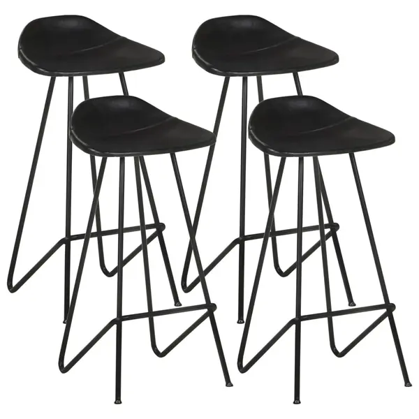 Gossi scaune de bar, 4 buc., negru, piele naturala