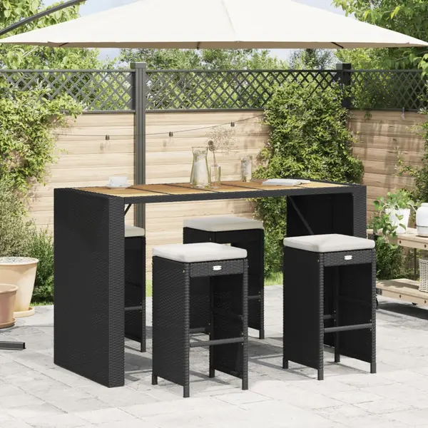 Gossi scaune de bar pentru gradina, cu perne, 4 buc. negru, poliratan