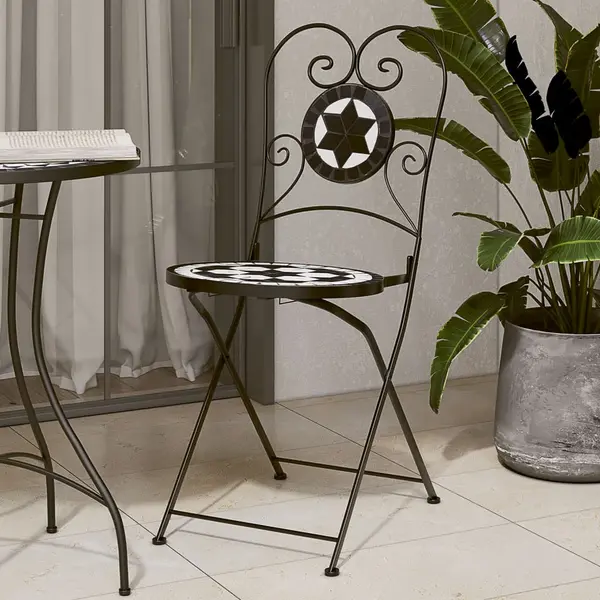 Gossi scaune de bistro pliabile, 2 buc., negru si alb, ceramica