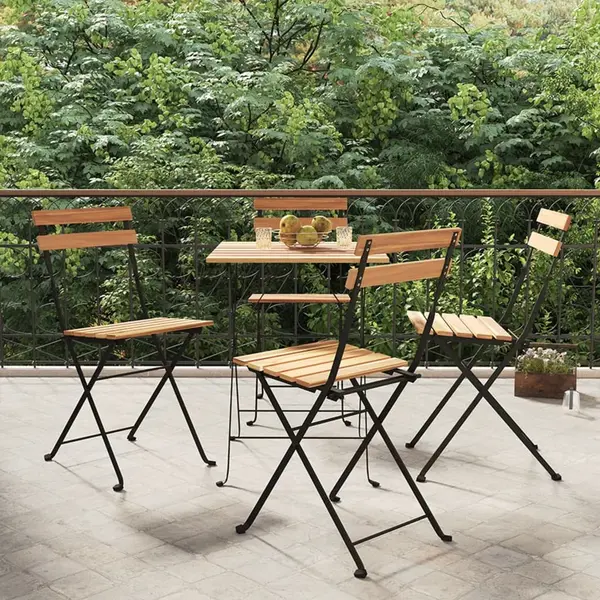 Gossi scaune de bistro pliabile, 4 buc., lemn masiv de tec si otel