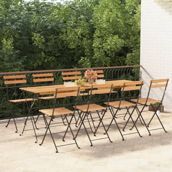 Gossi scaune de bistro pliabile, 8 buc., lemn masiv de tec si otel