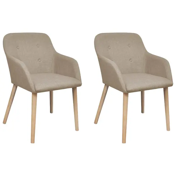Gossi scaune de bucatarie, 2 buc, bej, textil & lemn de stejar masiv