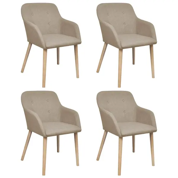 Gossi scaune de bucatarie, 4 buc, bej, textil & lemn de stejar masiv