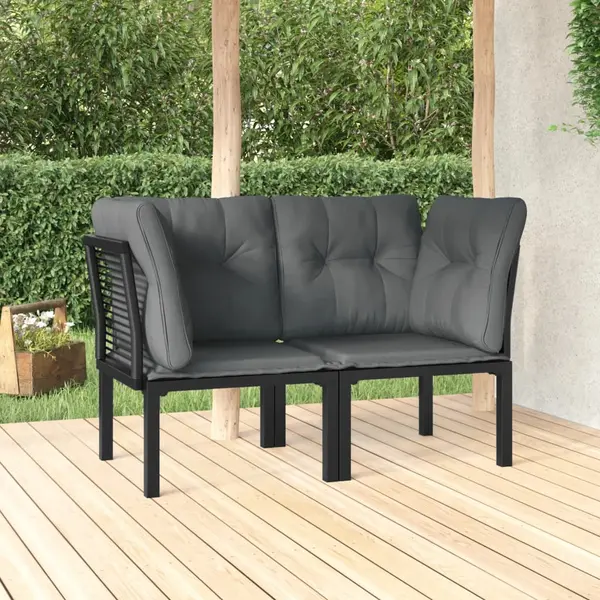 Gossi scaune de colt cu perne de gradina, negru&gri, poliratan
