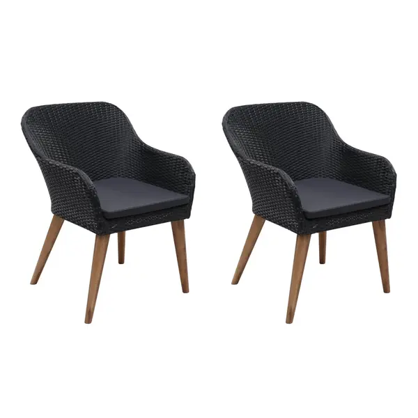 Gossi scaune de exterior cu perne, 2 buc., negru, poliratan