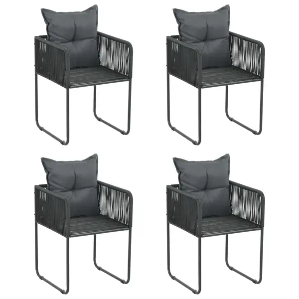 Gossi scaune de exterior cu perne, 4 buc., negru, poliratan