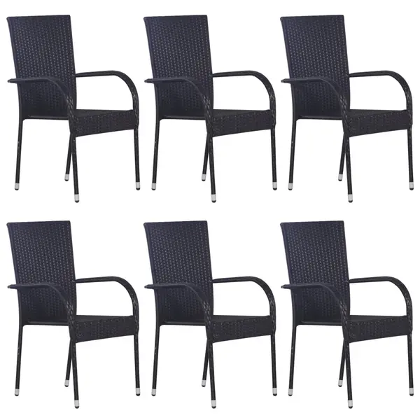 Gossi scaune de exterior stivuibile, 6 buc., negru, poliratan