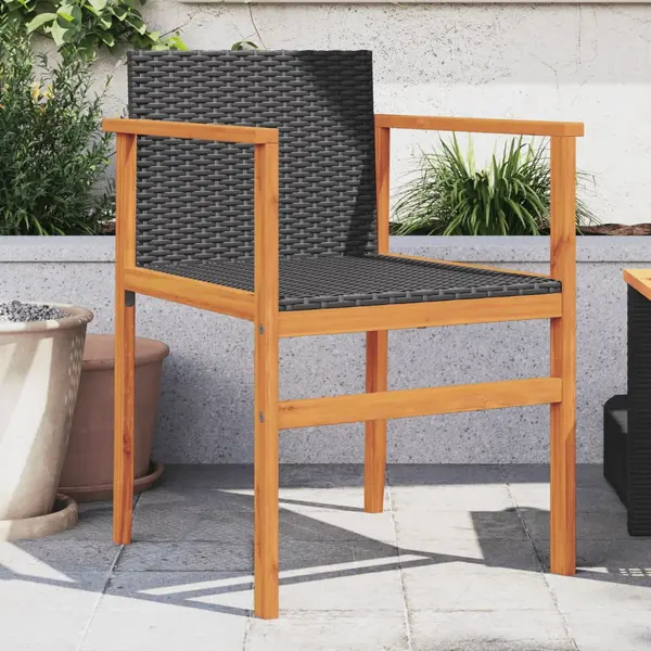 Gossi scaune de gradina, 2 buc., negru, poliratan si lemn masiv