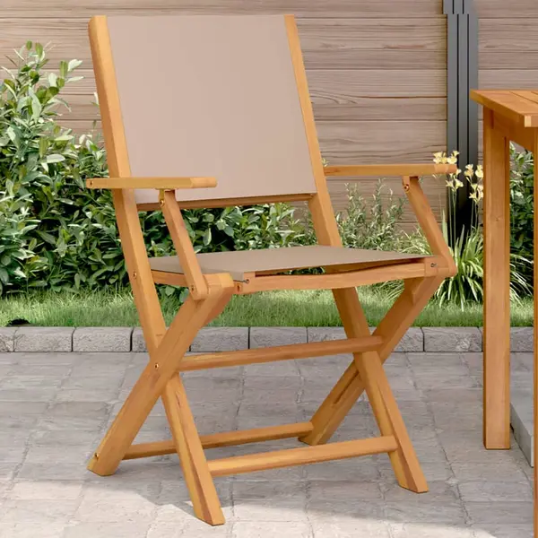Gossi scaune de gradina 2 buc., taupe, lemn masiv acacia si textil