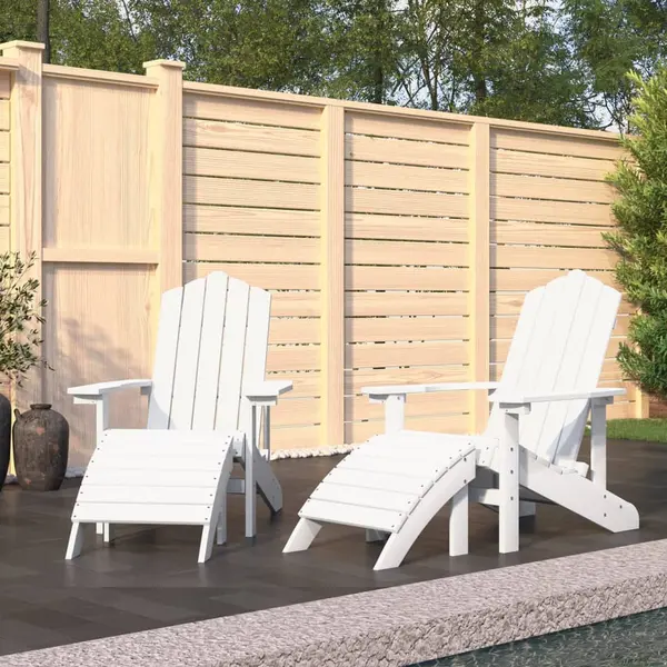 Gossi scaune de gradina adirondack cu taburete, 2 buc., alb, hdpe