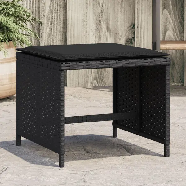 Gossi scaune de gradina cu perne, 4 buc. negru 40x40x35 cm poliratan