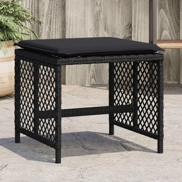 Gossi scaune de gradina cu perne, 4 buc. negru 41x41x36 cm poliratan