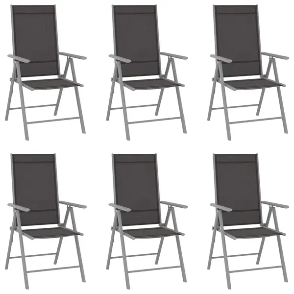 Gossi scaune de gradina pliante, 6 buc., negru, textilena