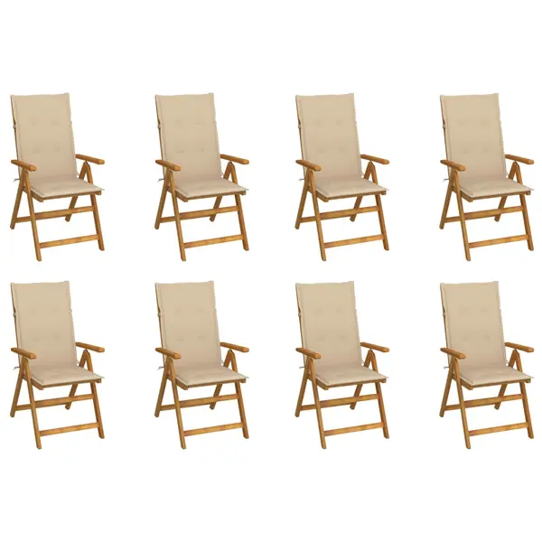 Gossi scaune gradina pliabile cu perne, 8 buc., lemn masiv acacia