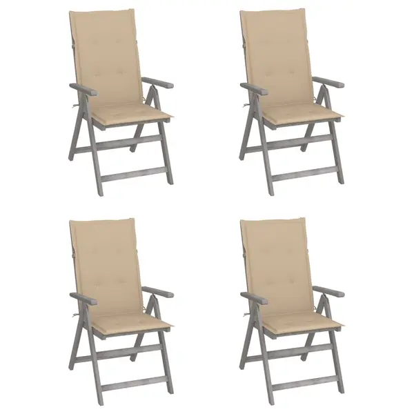 Gossi scaune gradina rabatabile cu perne, 4 buc., lemn masiv acacia