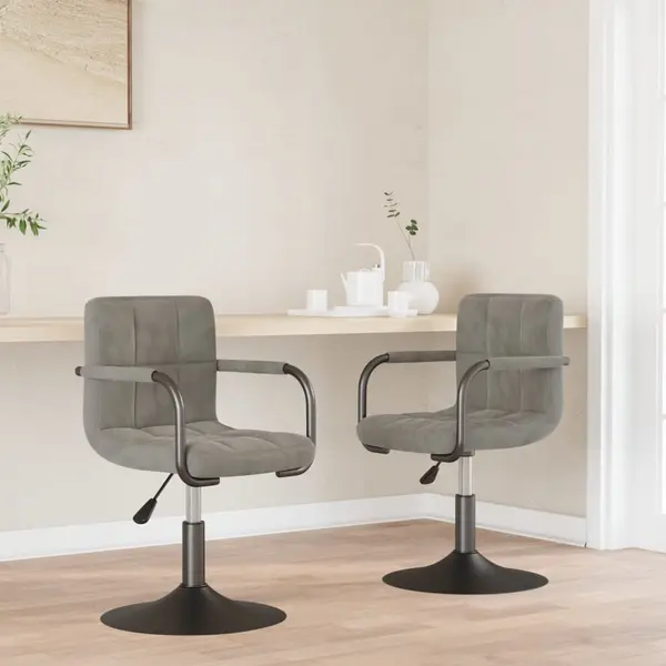 Gossi scaune rotative de bucatarie, 2 buc., gri deschis, catifea