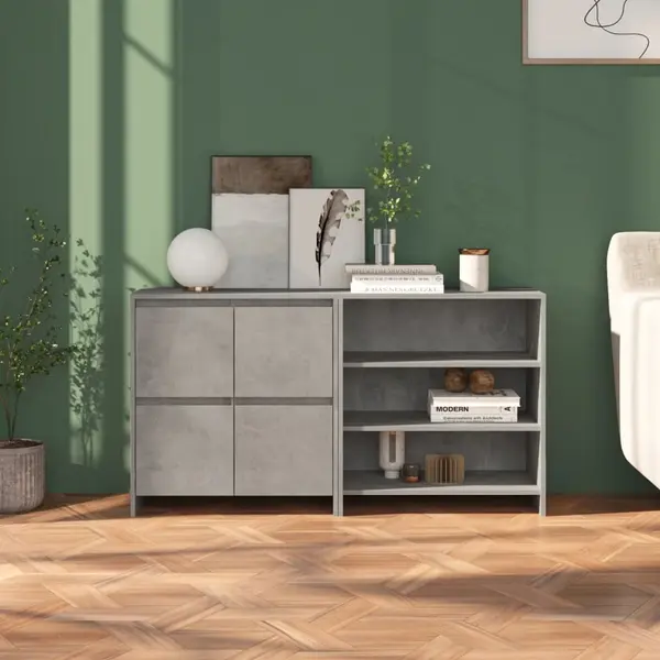 Gossi servanta, 2 piese, gri beton, lemn prelucrat