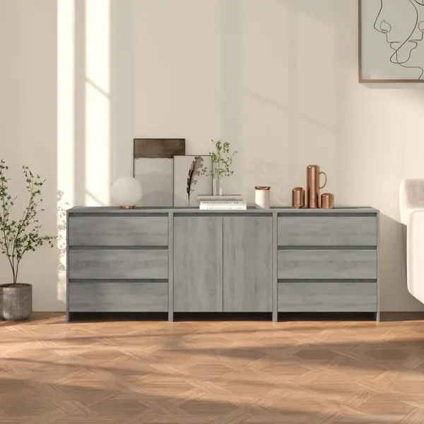 Gossi servanta, 3 piese, sonoma gri, lemn prelucrat