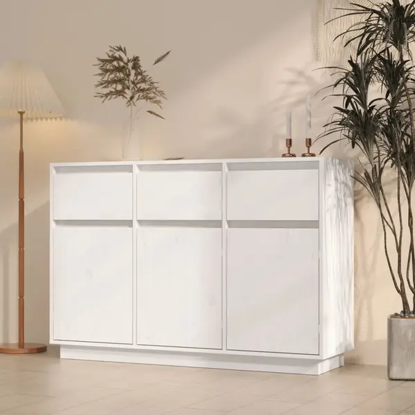 Gossi servanta, alb, 110x34x75 cm, lemn masiv de pin