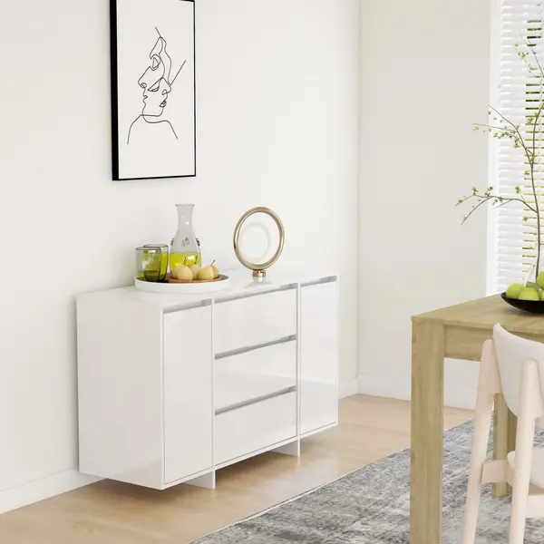 Gossi servanta cu 3 sertare, alb extralucios, 120x41x75 cm, pal