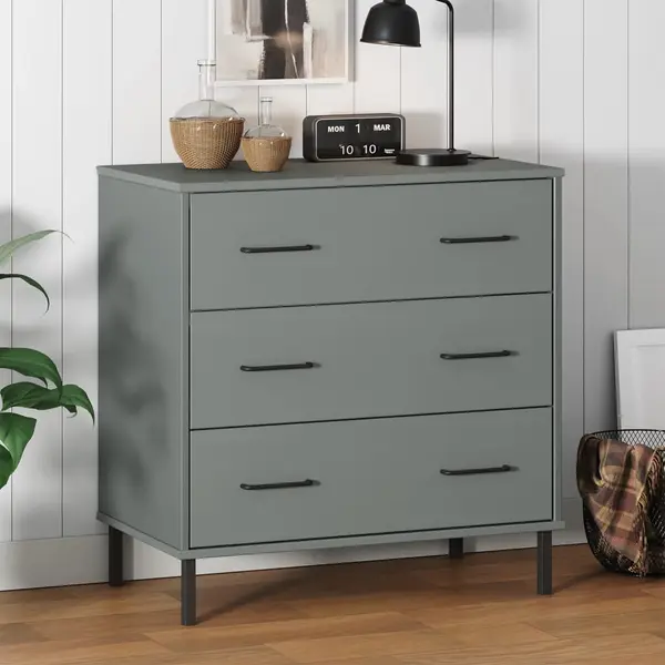 Gossi servanta cu 3 sertare, gri, 77x40x79,5 cm, lemn masiv oslo