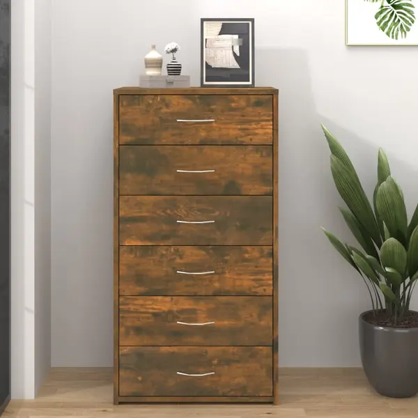 Gossi servanta cu 6 sertare, stejar fumuriu, 50x34x96 cm, lemn