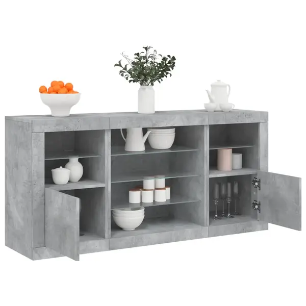 Gossi servanta cu lumini led, gri beton, 142,5x37x67 cm