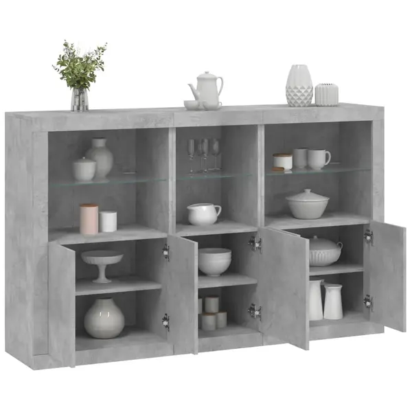 Gossi servanta cu lumini led, gri beton, 162x37x100 cm