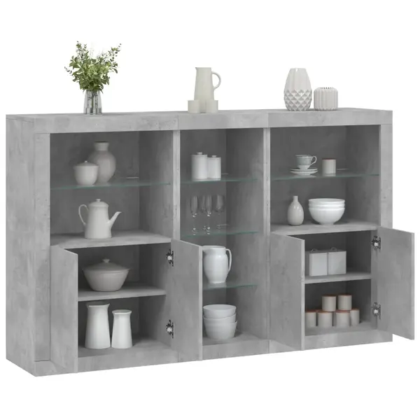 Gossi servanta cu lumini led, gri beton, 162x37x100 cm