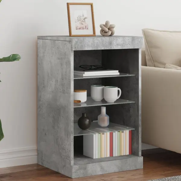 Gossi servanta cu lumini led, gri beton, 41x37x67 cm