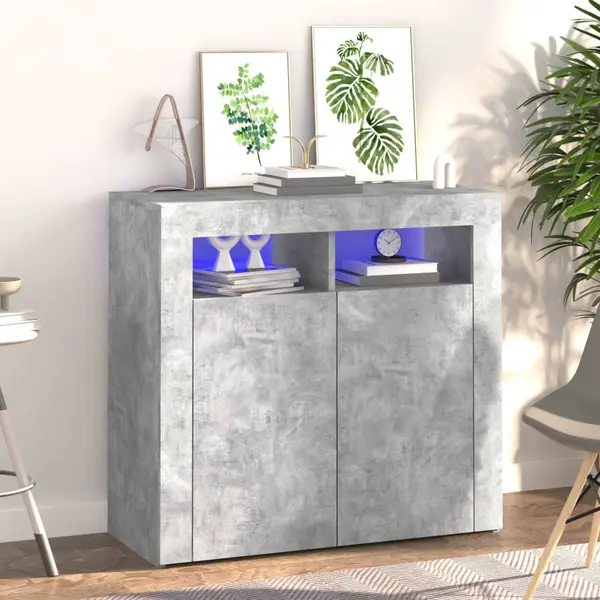 Gossi servanta cu lumini led, gri beton, 80x35x75 cm