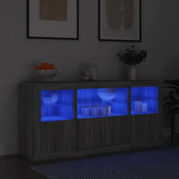 Gossi servanta cu lumini led, gri sonoma, 142,5x37x67 cm