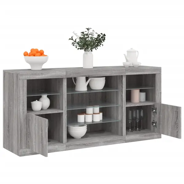 Gossi servanta cu lumini led, gri sonoma, 142,5x37x67 cm
