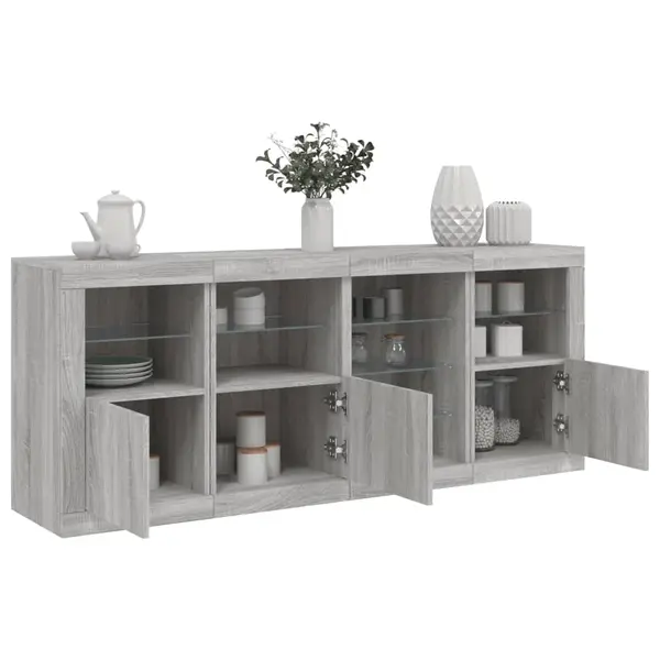 Gossi servanta cu lumini led, gri sonoma, 164x37x67 cm
