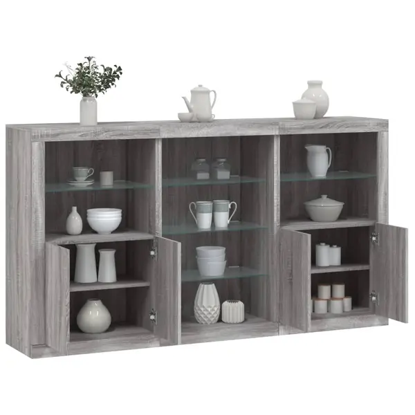 Gossi servanta cu lumini led, gri sonoma, 181,5x37x100 cm