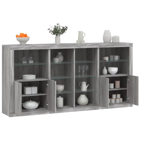 Gossi servanta cu lumini led, gri sonoma, 202x37x100 cm