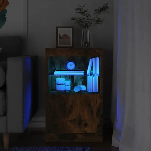 Gossi servanta cu lumini led, stejar fumuriu, 41x37x67 cm