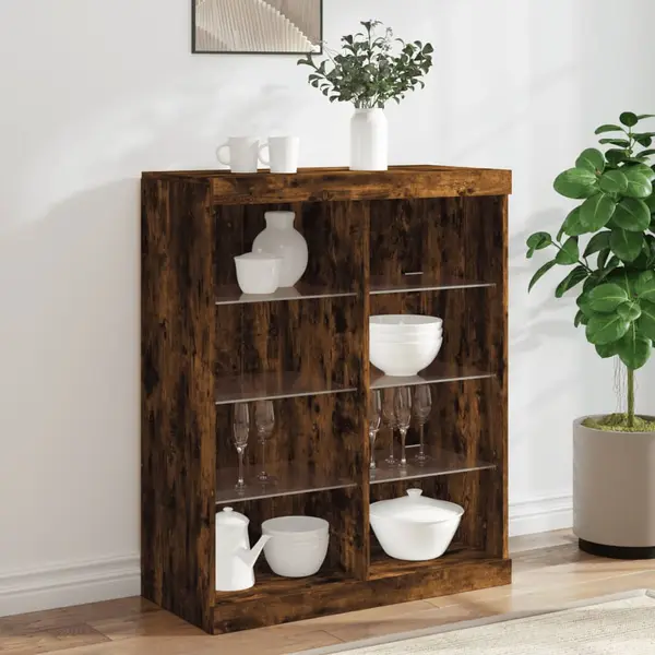 Gossi servanta cu lumini led, stejar fumuriu, 81x37x100 cm